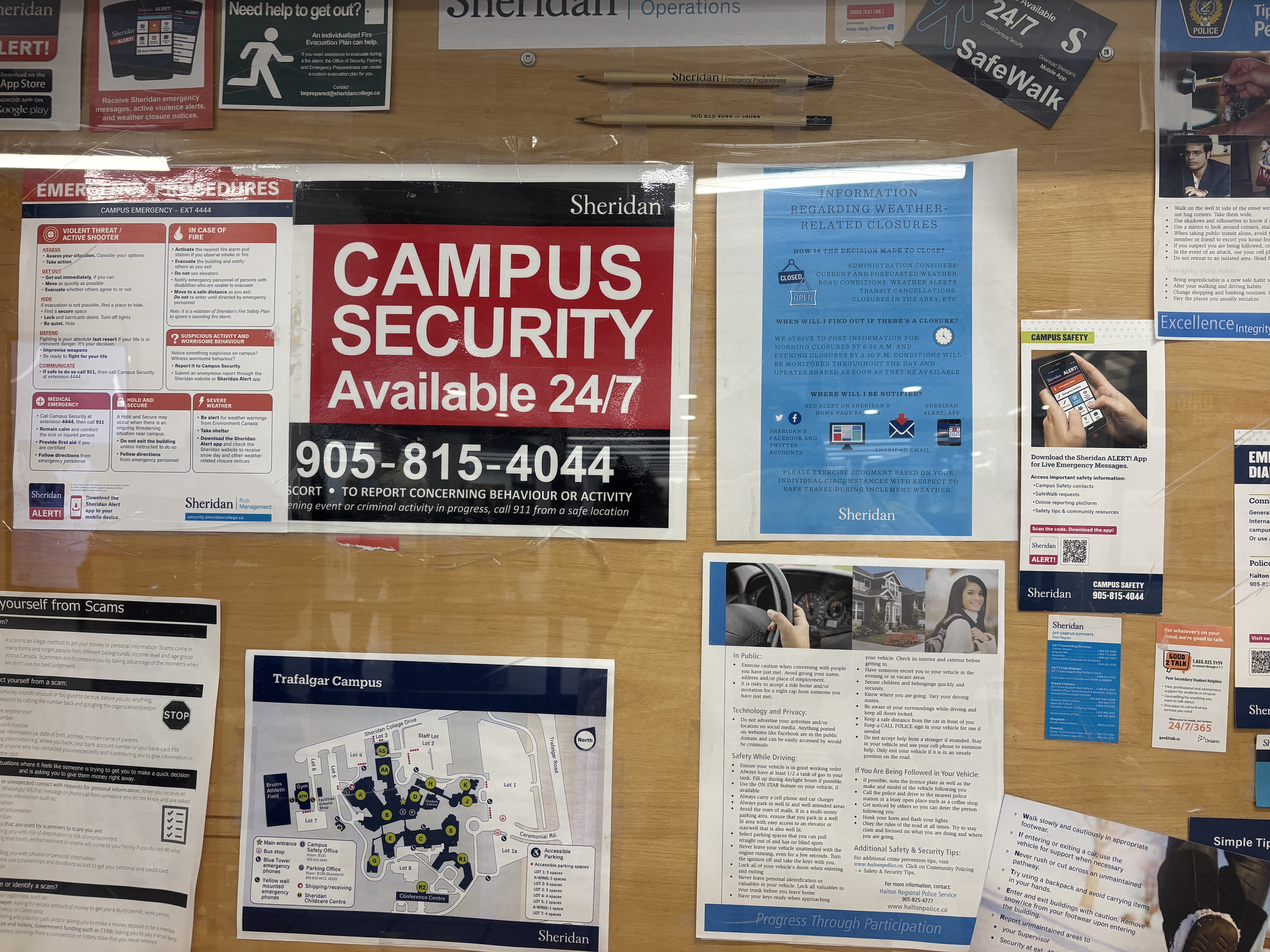 Campus safety notice board that makes a light sound when the surface is tapped.