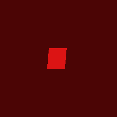 The image displays a red parallelogram pulsing in width against a deep wine-red background, replacing ellipse() with a quad() call to define a four-point polygon and mapping the width to a sine wave animation to show how custom shapes respond to audio-driven values from Tutorial 2 sketch6.js.