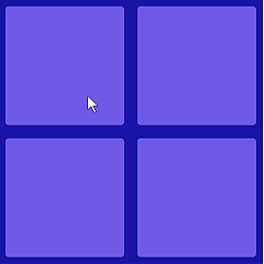 T1 sketch.js – background changed to medium purple; four rounded rectangles arranged in a 2x2 grid fill the canvas.