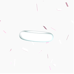 Sketch5 simple — a torus spins inside falling ribbons while glowing particles burst outward when the camera moves.
