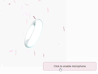 Sketch5 final — the torus breathes in and out with microphone amplitude while ribbons fall and particles trail on movement.