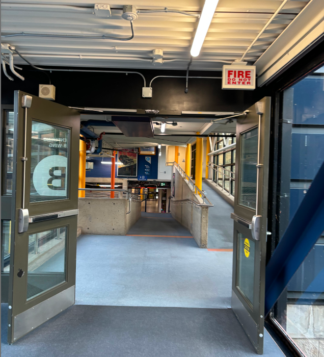 The photograph was taken inside the corridor of Building B on campus.