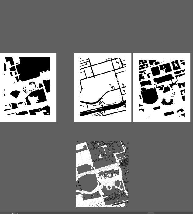 The image displays a vector component map of multiple black-and-white geographic regions within AI software, used for spatial modeling.