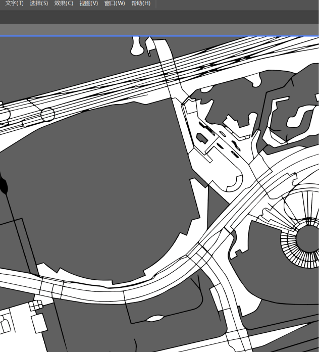 The image displays a vector map of complex road networks within AI software, highlighting transportation layouts.