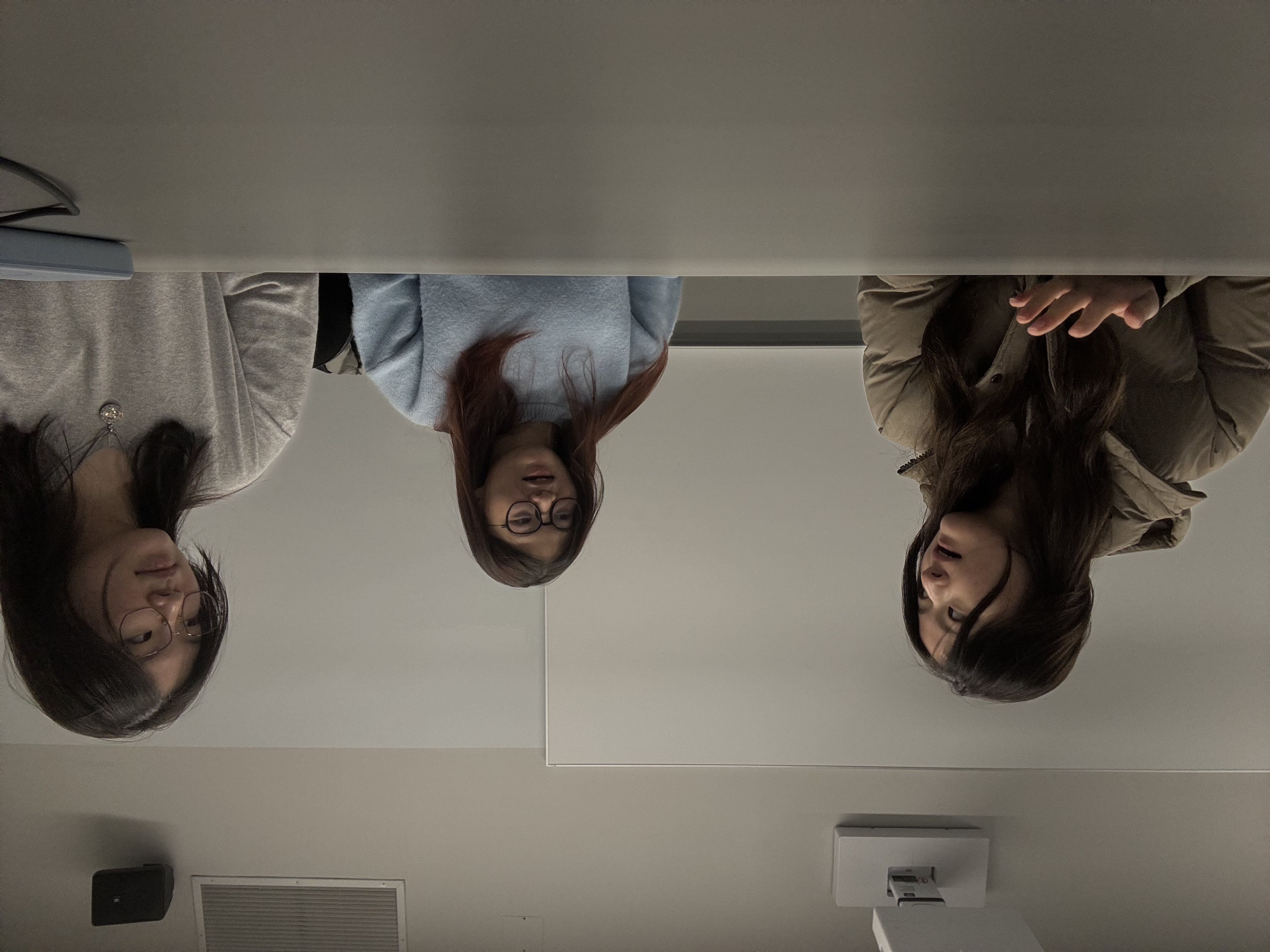 In the photo, my two classmates and I are
casually discussing our respective areas
of expertise in the study room.