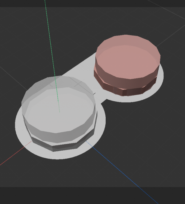 After observation, I set the two cylinders to display a translucent material.
